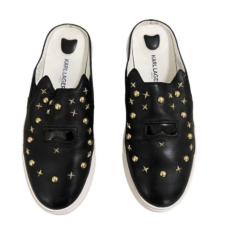 Karl Lagerfeld Paris "Eisley" Slip On Mule Sneakers in Black and Gold Size 6.5 - Picture 3 of 9